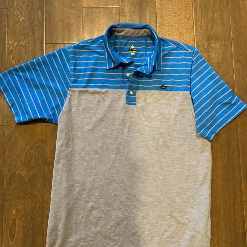 Bolle Aqua Blue/Gray Striped‎ Tech Golf Polo- Size Medium